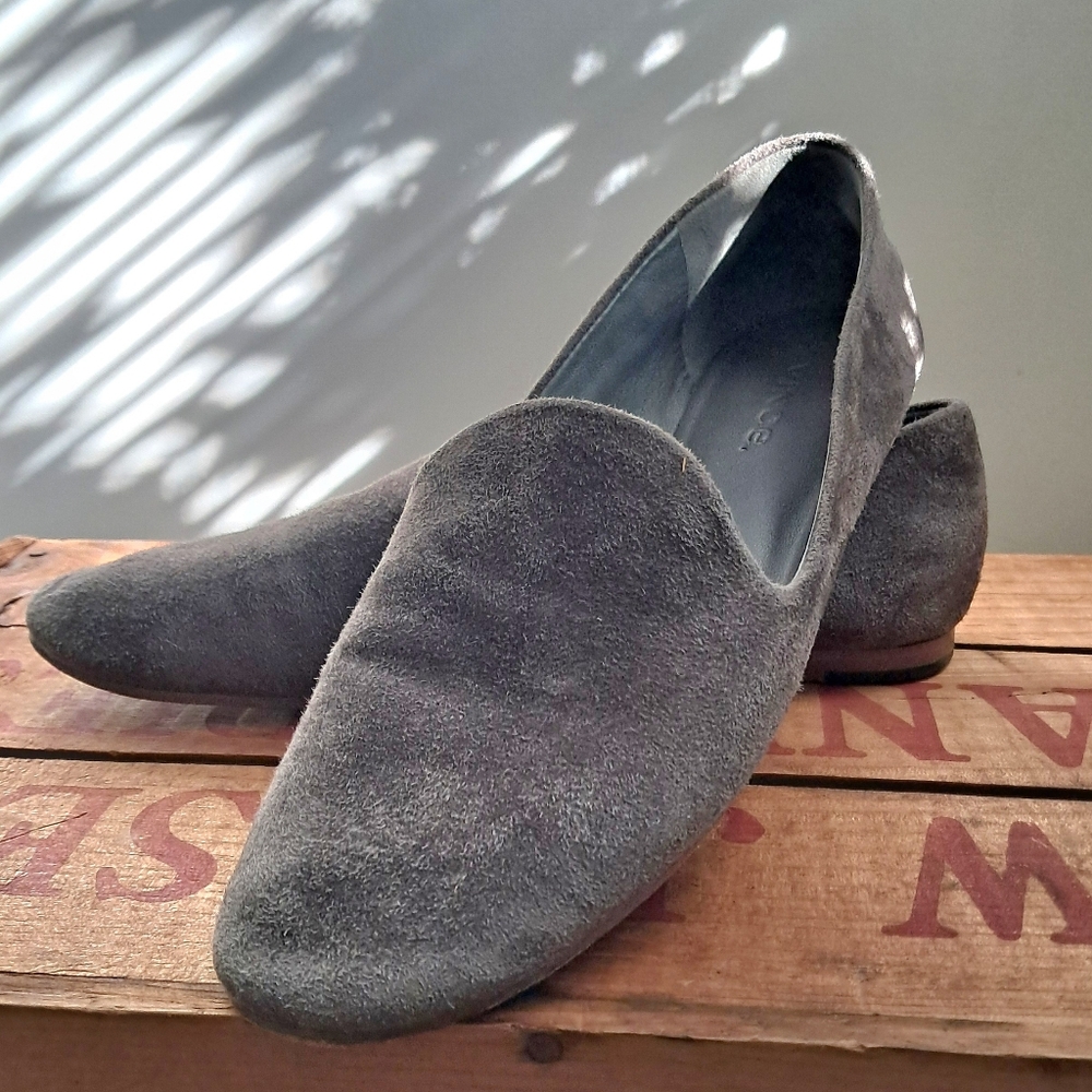 Vince Gray Suede Slip On Casual Loafer Flats